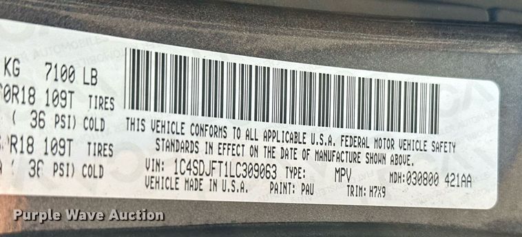 image for item NF9045 2020 Dodge Durango SSV  SUV