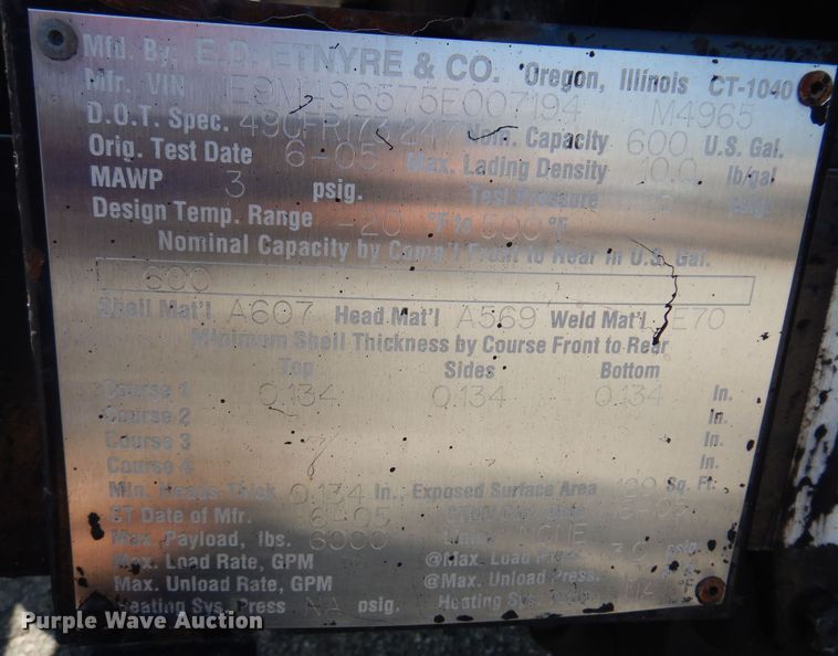 image for item NF9055 2005 Etnyre MU-6  oil distributor trailer