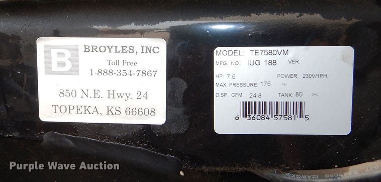 image for item NU9223 American Industrial TE7580VM air compressor