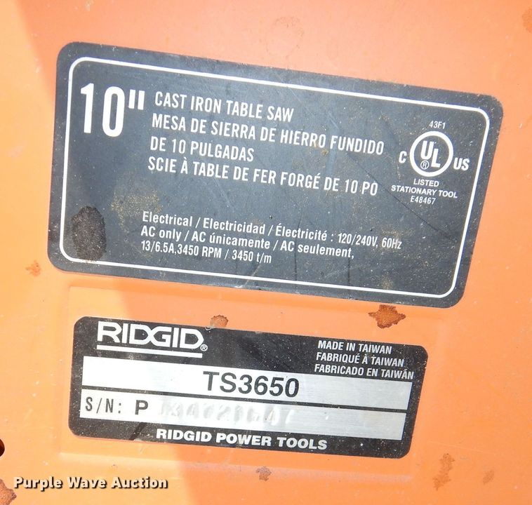 image for item NU9264 Ridgid TS360 table saw