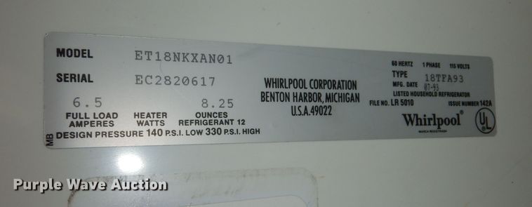 image for item NU9269 Whirlpool refrigerator