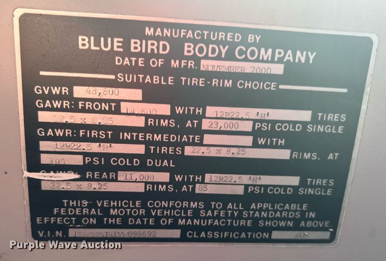 image for item DJ6307 2000 Blue Bird LTC-40  coach bus