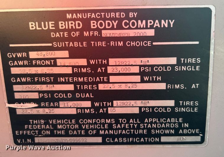 image for item DJ6307 2000 Blue Bird LTC-40  coach bus