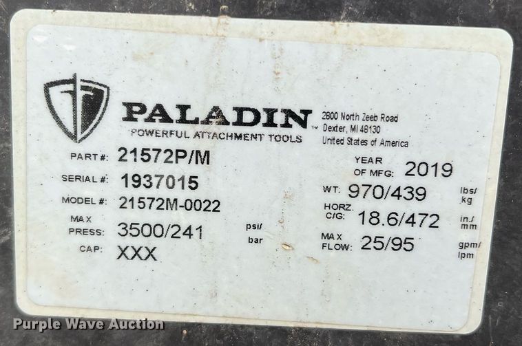 image for item DN3150 2019 Paladin 21572M-022  skid steer sweeper