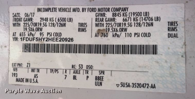 image for item DP2061 2017 Ford F550 Super Duty XL  truck cab and chassis