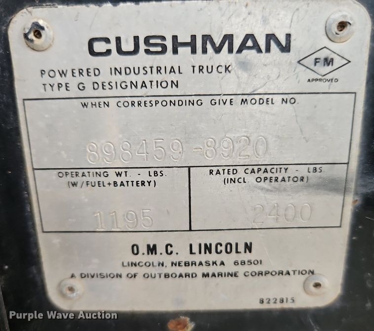 image for item DP2382 1989 Cushman 898459-8920  utility vehicle