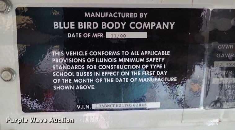 image for item DP5255 2001 Blue Bird All American  school bus