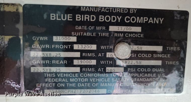 image for item DP5255 2001 Blue Bird All American  school bus