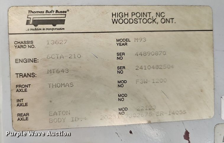 image for item DQ1093 1993 Thomas Built Saf-T-Liner  school bus