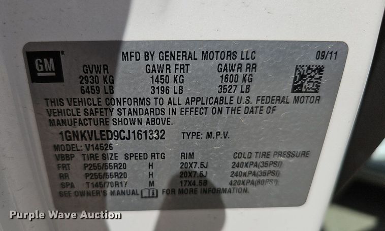 image for item DQ1095 2012 Chevrolet Traverse LTZ  SUV