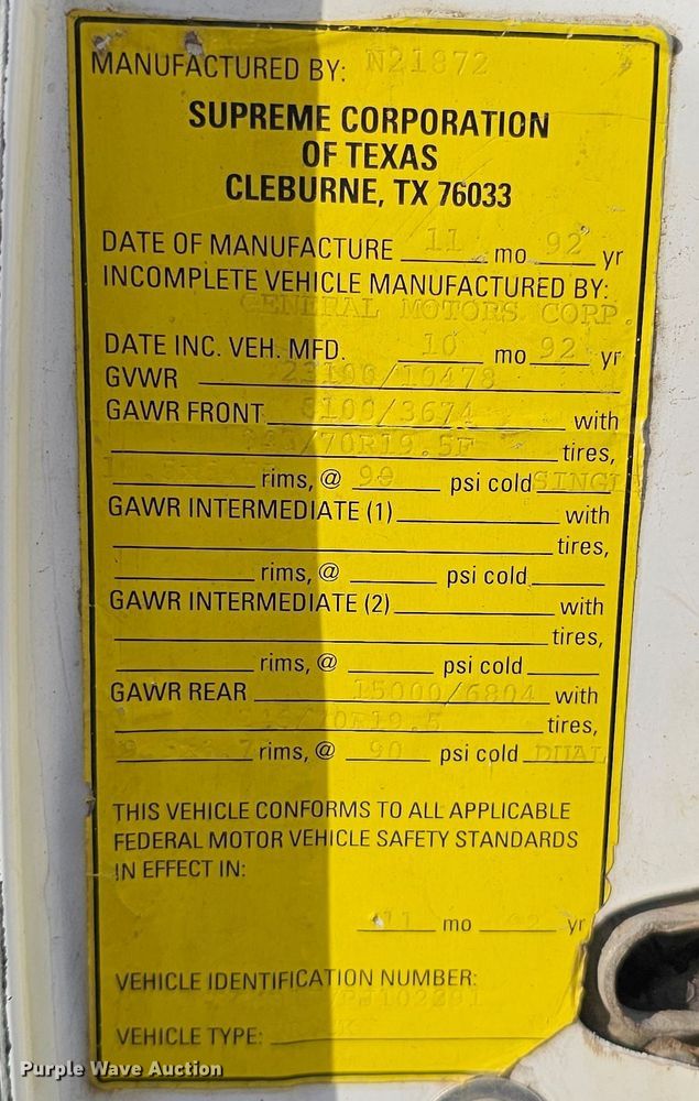 image for item DQ1104 1993 Chevrolet Kodiak  box truck