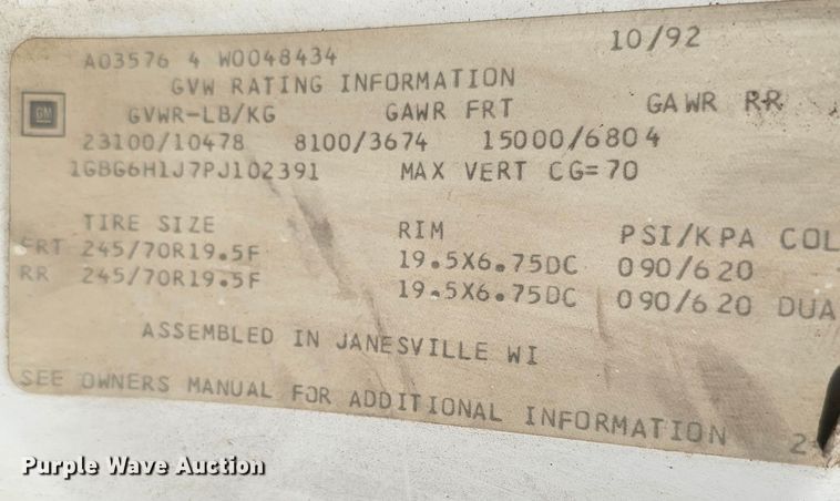 image for item DQ1104 1993 Chevrolet Kodiak  box truck