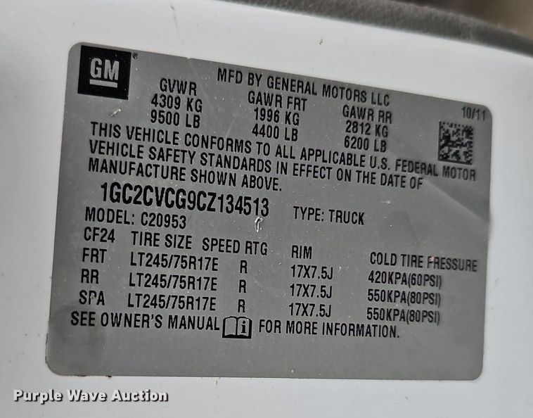 image for item DQ1160 2012 Chevrolet Silverado 2500HD  Ext. Cab pickup truck