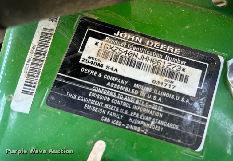 image for item DQ1430 John Deere Z540  ZTR lawn mower