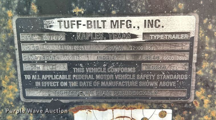 image for item DQ1433 1995 Tuff-Bilt  equipment trailer