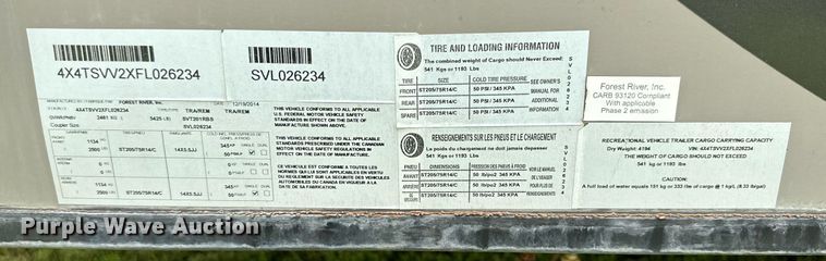 image for item DQ1436 2015 Forest River Surveyor  camper