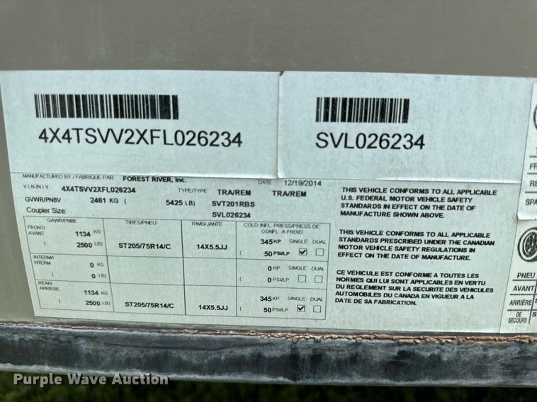 image for item DQ1436 2015 Forest River Surveyor  camper