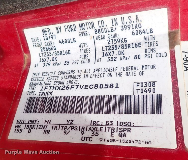 image for item DS7156 1997 Ford F250 HD  SuperCab bale bed pickup truck