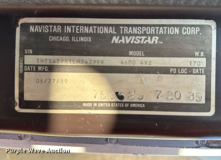 image for item DV1004 1990 International 4600 box truck