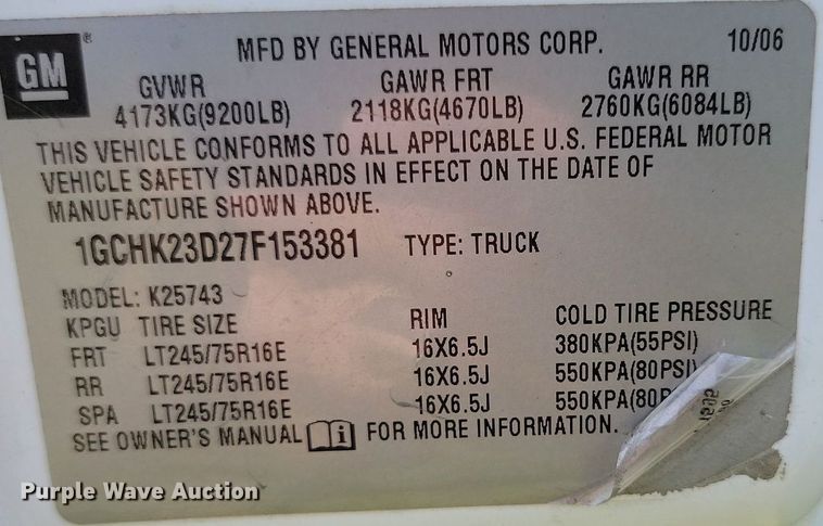 image for item JE9537 2007 Chevrolet Silverado 2500HD Crew Cab pickup truck