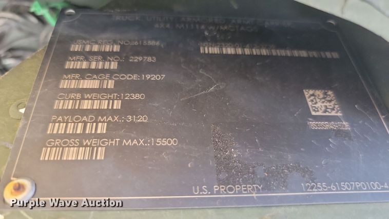 image for item JW9696 2008 Am General HMMWV M1114 Humvee  SUV