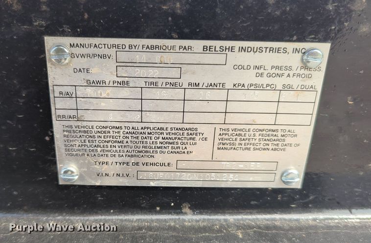 image for item KB9383 2022 Belshe  tilt deck utility trailer