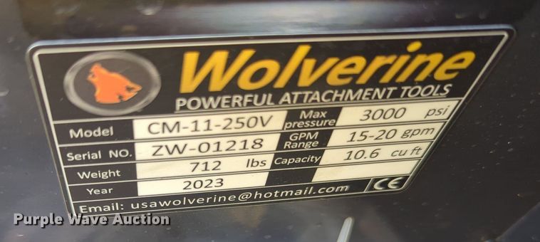 image for item KB9385 2023 Wolverine CM-11-250V  skid steer concrete mixer