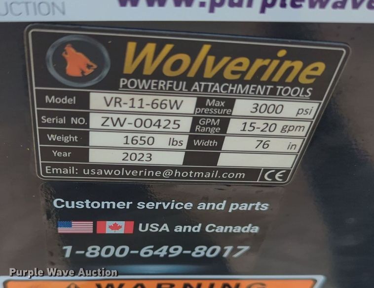 image for item KB9386 2023 Wolverine VR-11-66W  skid steer vibratory roller
