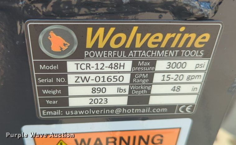 image for item KB9390 2023 Wolverine TCR-12-48H  skid steer trencher