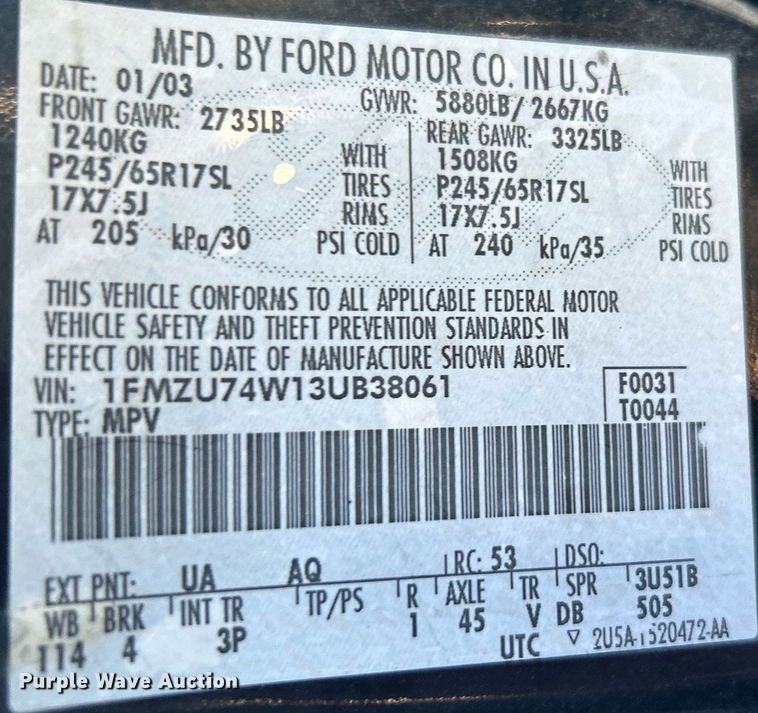 image for item KH9471 2003 Ford Explorer SUV