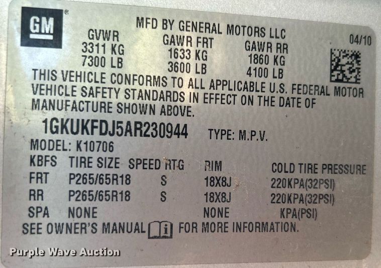 image for item KH9472 2010 GMC Yukon  SUV