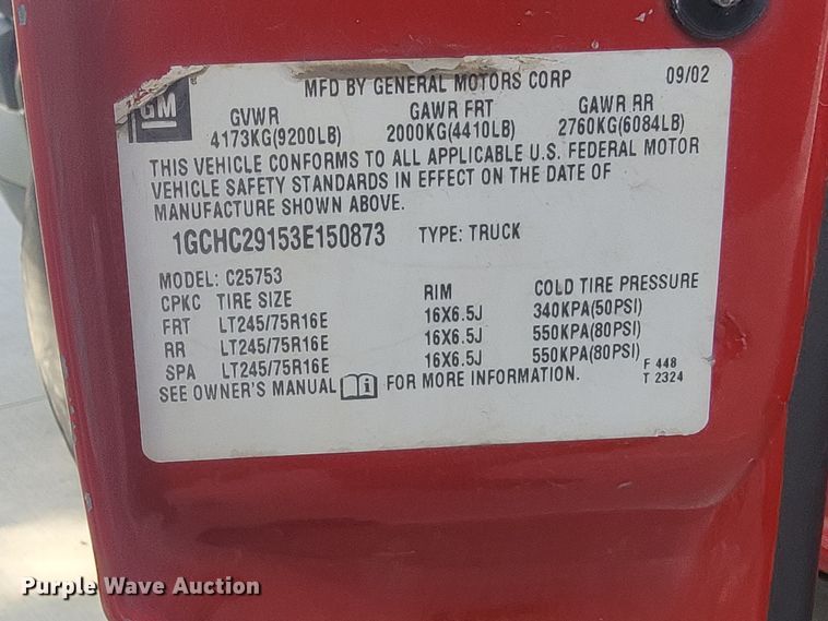 image for item KS9257 2003 Chevrolet Silverado 2500HD  Ext. Cab pickup truck