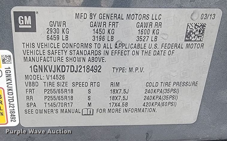 image for item KS9258 2013 Chevrolet Traverse LT  SUV