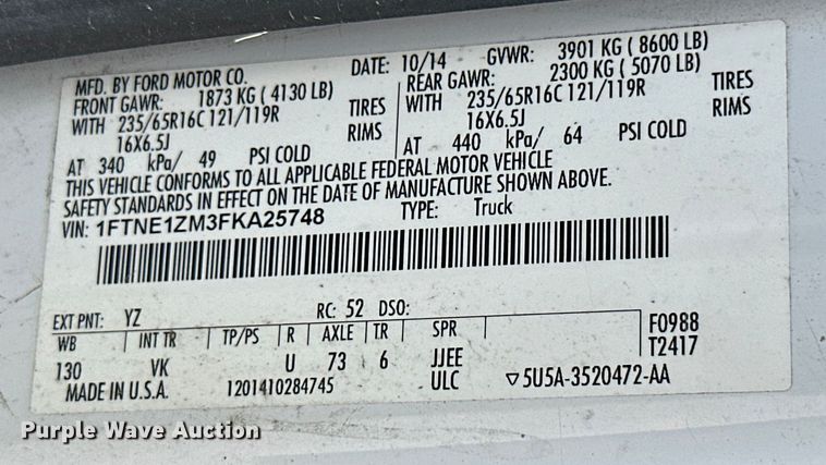 image for item KT9359 2015 Ford Transit 150  van