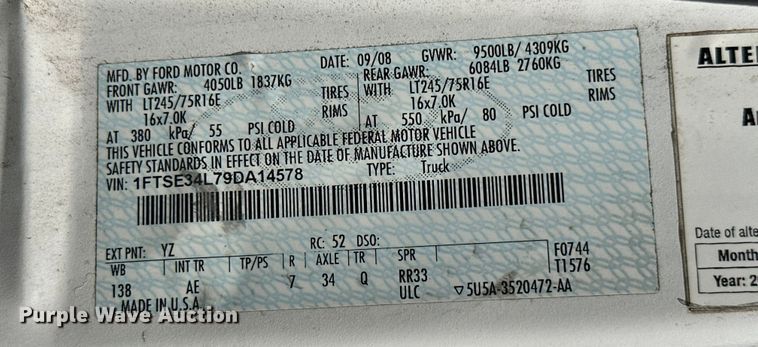 image for item KT9360 2009 Ford E350 Super Duty  van