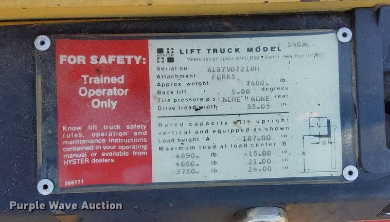 image for item KW9024 Hyster S40XL  forklift