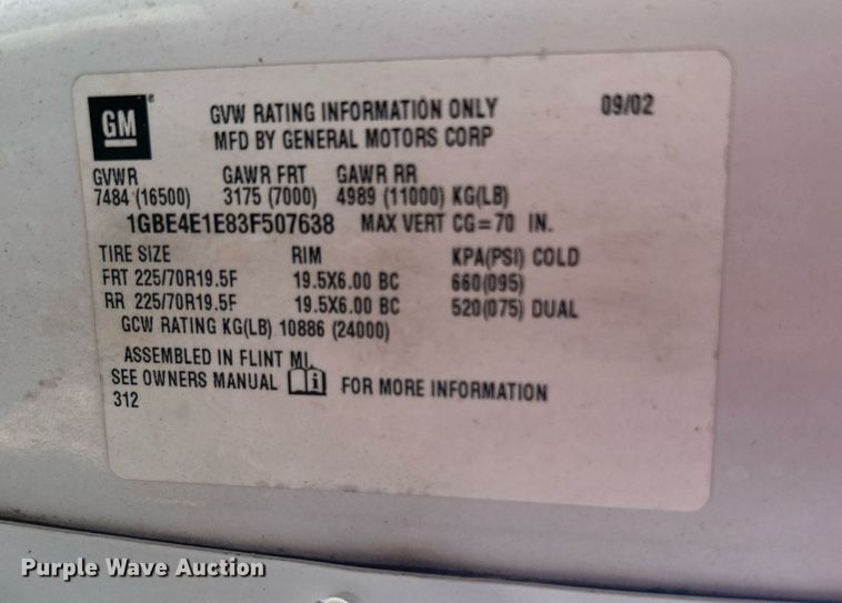 image for item KW9031 2003 Chevrolet C4500  refrigerated truck