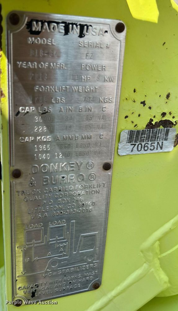 image for item KW9053 2013 Donkey Burro B18-3K  forklift