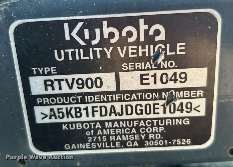 image for item KW9195 2013 Kubota RTV900  utility vehicle