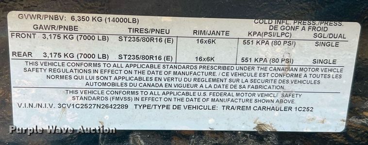 image for item LF9442 2022 PJ  utility trailer