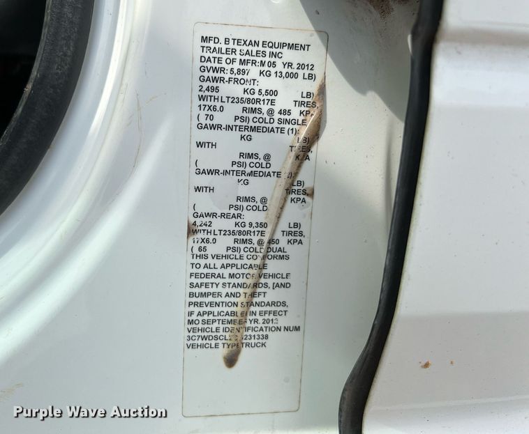 image for item LF9478 2012 Dodge Ram 3500HD  Crew Cab flatbed pickup truck