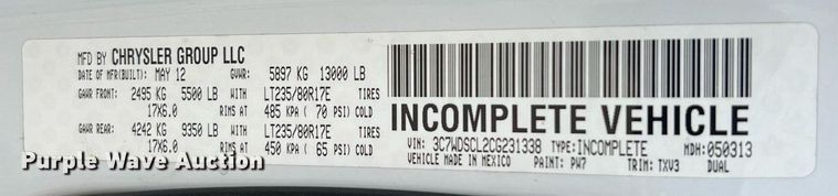 image for item LF9478 2012 Dodge Ram 3500HD  Crew Cab flatbed pickup truck