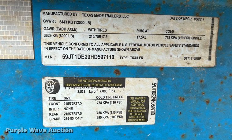 image for item LF9480 2017 Texas Made  dump trailer