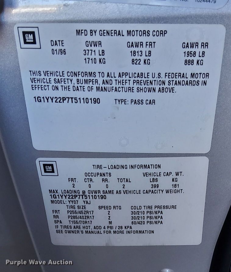 image for item LP9706 1996 Chevrolet Corvette Collectors Edition