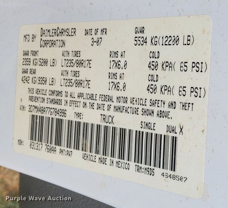 image for item LV9807 2007 Dodge Ram 3500HD  Quad Cab dump bed pickup truck