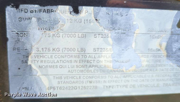 image for item LY9356 2016 PJ  equipment trailer