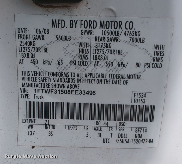 image for item LY9395 2008 Ford F350 Super Duty  pickup truck cab and chassis