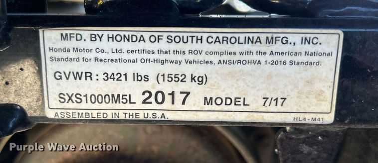 image for item MD9020 2017 Honda Pioneer 1000-5  utility vehicle