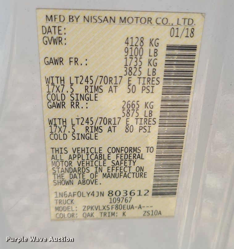 image for item MJ9334 2018 Nissan NV2500  van