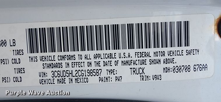 image for item MJ9337 2012 Dodge Ram 2500  Crew Cab pickup truck